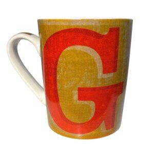 Pier 1 Mug Porcelain With Red Letter G On Yellow Distressed Design Large 4.25"